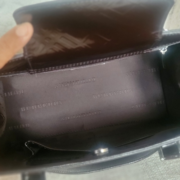 BURBERRY Check Pattern HandBag Dark Brown Enamel..w/COA. - Picture 11 of 14